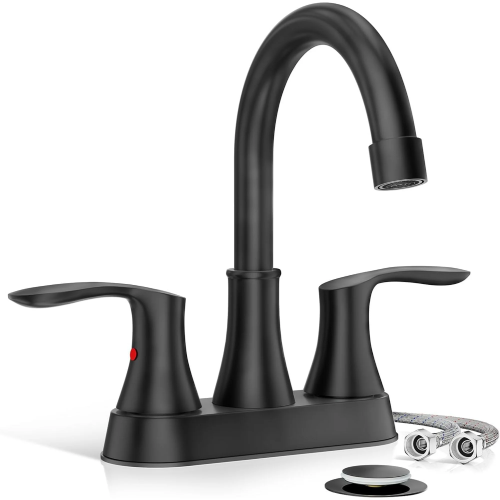 Matte Black Bathroom Sink Faucet 2 Handle 4 Inch Centerset Vanity Mixer Faucet