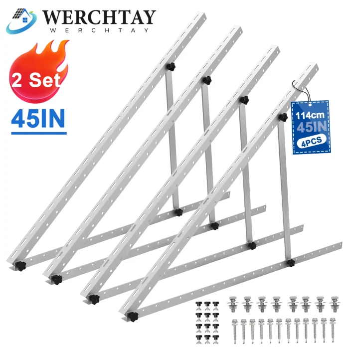 WERCHTAY Solar Panel Mount Brackets, 2 Sets 45 inch Adjustable with Foldable Tilt Legs, Suitable for Solar Panel for Roof, RV, Boat, and Off-Grid
