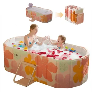 JieC 47″Large Foldable Bathtub for 2 People,Upgraded Adult Tub for Hot Ice Bath (Pink, 47.2″×21.6″×19.6″)