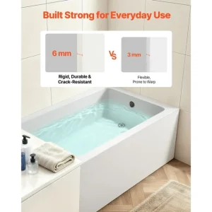 KFFKFF 48″ x 30″ Modern Alcove Acrylic Bathtub, Deep Soaking Tub with Right-Hand Drain and Overflow, Spacious Rectangular Bath for Bathroom with Built-In Flange, White