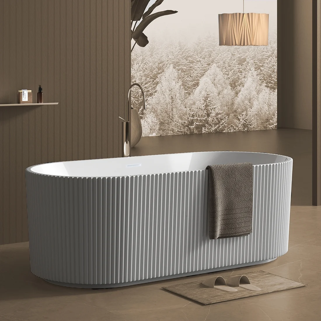 67"Acrylic Freestanding Bathtub, V Shape Freestanding Soaking Acrylic Bathtub, Unique Pleated Design With Chrome Drain