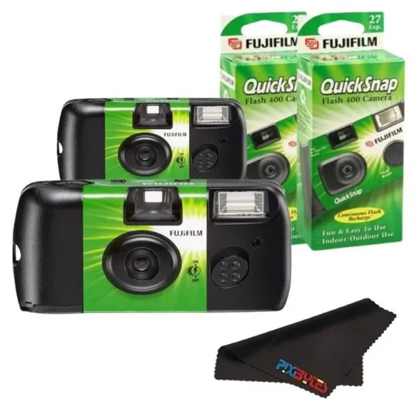 Fujifilm QuickSnap Flash 400 Disposable 35mm Camera (2 Pack) , BuzzPhoto Microfiber Cloth