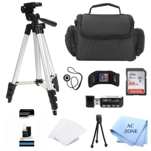 Professional Digital Camera Accessory Kit for All Canon, Nikon, Sony, Panasonic, Olympus Cameras, Kit Includes 64GB SD Card + 9 Compact Accessories