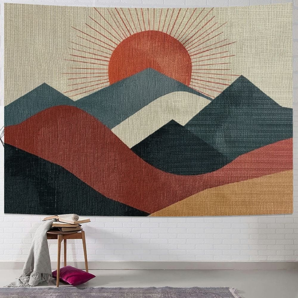 BCIIG Macrame Wall Tapestry Hanging Art, Extra Large Boho Chic Bohemian Morocco Sun Mountain Landscape