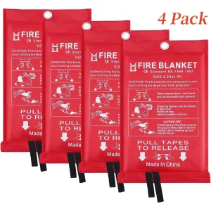 4 Pack Emergency Fire Blanket for Home Kitchen 39 in X 39 in Fire Suppression Flame Retardant Survival Safety Cover Fiberglass Fireproof Blanket for Home School House Fireplace Car Office Warehouse
