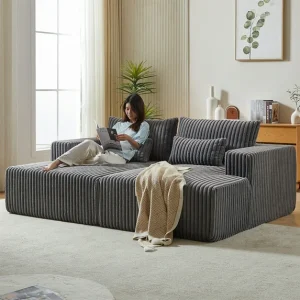 Aukfa 87″ Oversized Double Chaise Lounge Indoor Chair Boneless Couch for Living Room, 4 Pillows, Gray