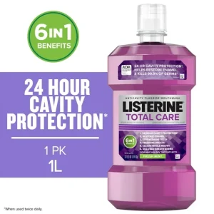 Listerine Total Care Anticavity Fluoride Mouthwash Oral Care, Fresh Mint, 1 L