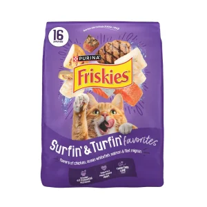 Purina Friskies Surfin and Turfin Dry Cat Food Flavors of Chicken, Whitefish, Salmon and Filet Mignon, 16 lb Bag