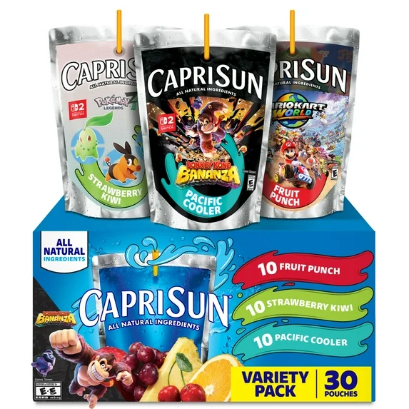 Capri Sun Fruit Punch, Strawberry Kiwi and Pacific Cooler Flavored Juice Drink Blend Variety Pack, 30 ct Box, 6 fl oz Pouches