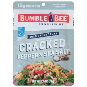 Bumble Bee Cracked Pepper & Sea Salt Seasoned Light Tuna, Wild Caught, Gluten Free, 15g Protein per Serving, Shelf Stable Pouch, 2.5 oz