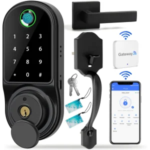 Smart Door Lock,Blacksmith Biometric Keyless Electronic Door Lock With Handle and Wi-Fi Gateway and APP Control,Fingerprint Smart Lock Deadbolt for Home,Apartment,Office and Garages,Black