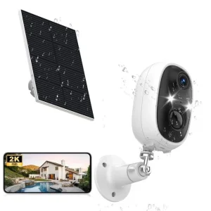2K Solar Security Camera, Security Cameras Wireless Outdoor, 2.4G WiFi Cameras for Home Security, Motion Detection, Color Night Vision, Waterproof