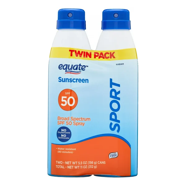 Equate Sport Broad Spectrum Sunscreen, SPF 50, Twin Pack